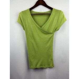 Women’s Michael Stars One Size Green Faux Wrap Short Sleeve Shirt